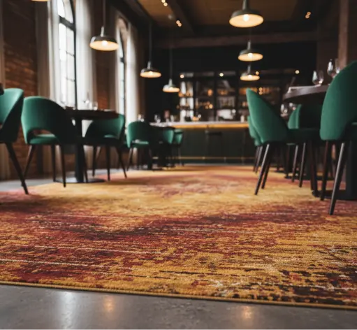 Professional hotel conference room with high-traffic grey industrial carpeting.