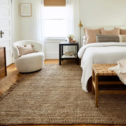 Modern Sisal rug in a Dubai bedroom interior.