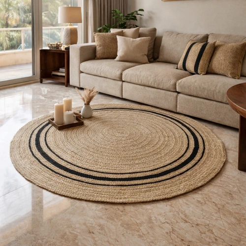 Round jute rug Dubai in living room